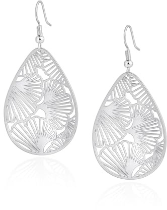 Weviway Leaf Teardrop Earrings Silver Dangly Drop Earrings for Women Silver Jewellery Handmade Earrings for Gift