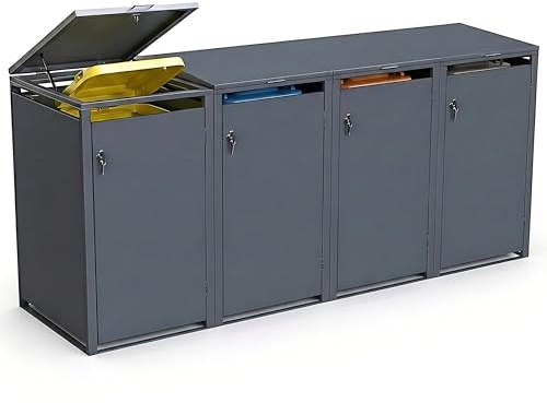 Ghiaiers - Set di 4 copribidoni fino a 240 litri, struttura in acciaio di alta qualità, bloccabile, resistente alle intemperie ed espandibile in modo modulare