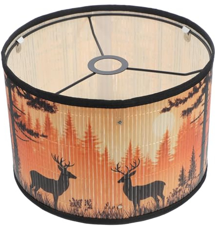Mikinona Runder Bambus Lampenschirm mit Waldtier Motiv für E27 Lampenfassung Ersatzlampenschirm aus Bambus und Eisen Einfache Montage für Schreibtischlampen