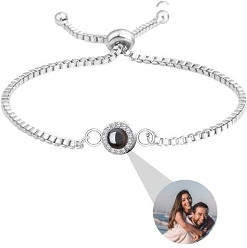 Bracciale personalizzato con foto all'interno Bracciale personalizzato con foto Bracciale con proiezione di foto personalizzato per donne Regali di gioielli per compleanno, Natale e anniversario