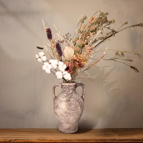 Rustikale Keramikvase, Bauernhaus, Ton, dekorativ, Terrakotta, Heimdekoration, Vintage-Topfvasen mit 2 Griffen, keine Blumen, 20,3 cm, Braun