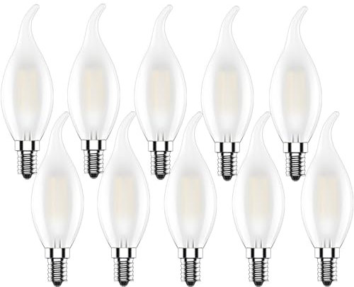 Zcexhph E14 Ampoule LED Bougie,4W Ampoule Flamme,Filament LED Blanc Chaud 2700K,Edison Lampe Forme de Bougie 400LM,Non Dimmable,Mat pour Lustres,10 Pièces