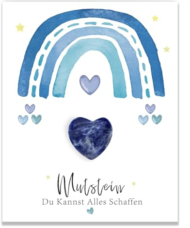 BMGRKYQX Mutstein für Kinder Einschulung,Schulkind 2026 Jungen Einschulung Geschenk Glückssteine mit Grußkarte und Umschläge für Schultüte Füllung-Blau