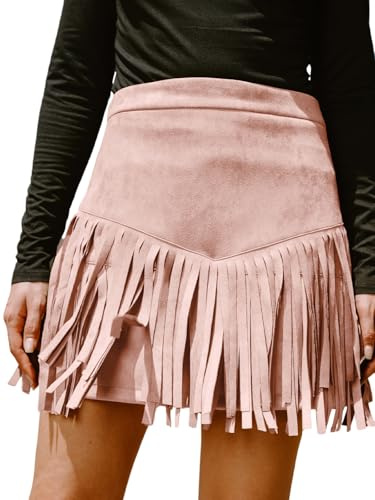 CUPSHE Minigonna da donna in terracotta a vita alta con frange casual aderente a trapezio da ufficio matita da donna