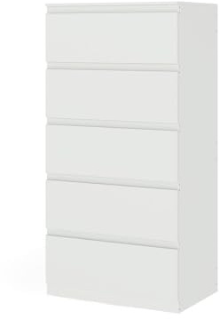 ZZINOKE Kommode, 60 cm Breit, mit 5 Schubladen, Schlafzimmerkommode, Kleinteile, Sideboard, Geeignet für Wohnzimmer, Schlafzimmer, Kinderzimmer, Büro, weiß, 60 x 40 x 120 cm