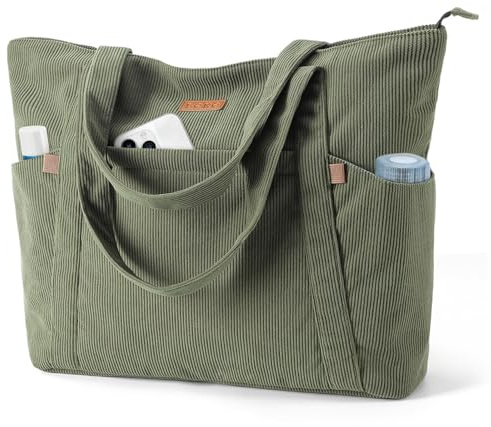Lekespring Laptop Tote Bag for Women - Large Capacity Corduroy Shoulder Bag with Zip and Pocket for College School Work Travel Shopping