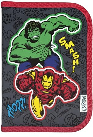 Scooli - Gefülltes Schüleretui Avengers - Federmäppchen mit hochwertigen Stiften & Zubehör - Ideal für Schule, Freizeit und unterwegs - ab 6 Jahren