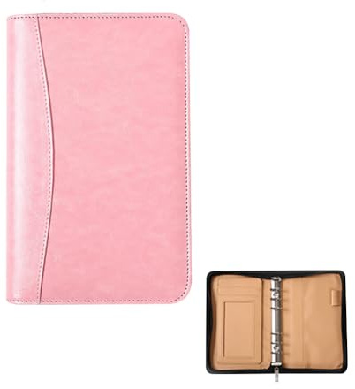 FSSTUD A6 PU-Leder-Binder-Einband mit Reißverschluss, nachfüllbar, 6 Ringe, Planer-Abdeckung, Portfolio, Geldbörse, Budget-Ordner, Organizer, Notizbuch, Hülle, Tagebuch, Zubehör für Büro, Zuhause