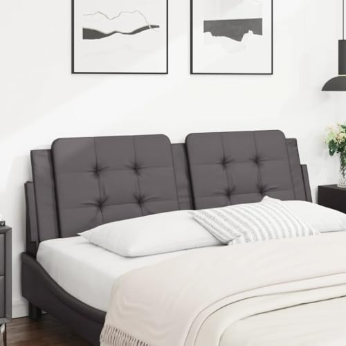 Hoopleep Kopfteil-Kissen Zadar Grau, 160 cm Kunstleder, gepolstert, Wandmontage, Queen-Size Bett, Full-Size