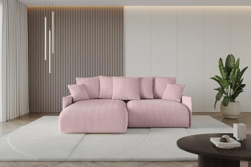 ALTDECOR Ecksofa mit Schlaffunktion und Bettkasten Corner Sofa Eckcouch Couch L-Form angeordnet Schlafcouch Ausziehbar Wohnlandschaft ONESK-L-v1 216x177x72 Rosa