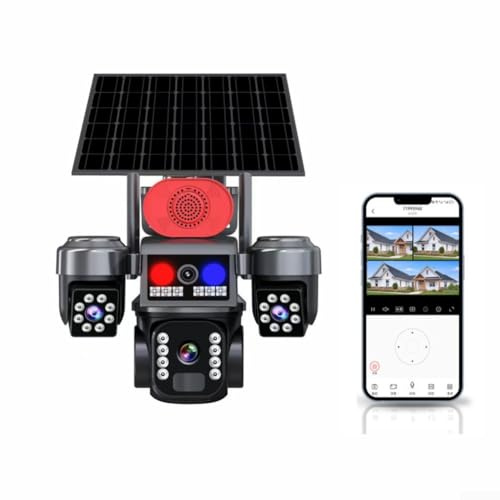 Solar Surveillance Camera Battery with Three Lens, 360° Swivelling WiFi Camera Outdoor Wireless, 2.4 GHz WiFi, AI Detection, Colour Night Vision, Two-Way Audio, IP66