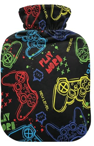 Bright Joysticks Gaming Hot Water Bottle with Velvet Cover Hot Water Bag for Pain Relief 1L, Neck Cramps Shoulders Pain Relief, Hot Cold Pack