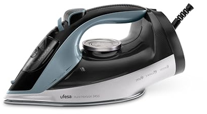 Ufesa Aura Horizon 3450W Plancha de Vapor, Golpe de Vapor 280g, Vapor Continuo 55g/min, Suela Cerámica DualGlide, Sistema Antical 3 en 1, Antigoteo, Depósito 350ml, Cable 1,9m