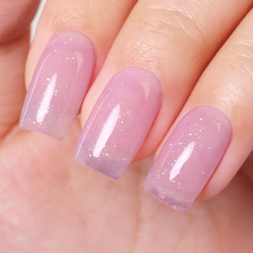 Firedeep 10ml Hema Free Jelly Glitter Gel Nail Polish Light Pink Purple Soak Off Gel Polish for Summer, Salon DIY at Home Gift for Women 1Pcs
