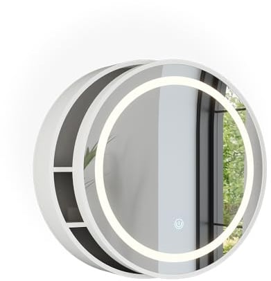Vicco Badspiegelschrank Silva, Weiß, 50 x 50 cm mit 5 Aufbewahrungsfächern, zur Wandmontage mit integrierter LED-Beleuchtung