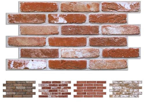 COMSTICKC 3D Red Brick Panel Self Adhesive Wall Sticker,12 of 22.8 x 11.8 | Lightweight Thin PVC 3D Peel and Stick Fake Brick Wallpaper Decorative Tiles for DIY Wall Decor, Washed Red