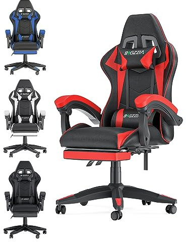 bigzzia Gaming Chair with Footrest and Ergonomic Computer Chair Reclining PU Leather High Back Video Game Chair (Red)
