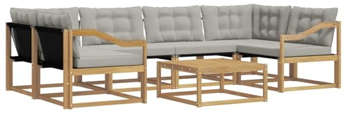 vidaXL Outdoor-Sofagarnitur 7 pcs Weiß und Hellgrau 79 x 79 x 37 cm, Garten, modernes Outdoor-Sofa, gemütliches Möbel, langlebige Lounge, perfekte Terrasse-Sitzgruppe