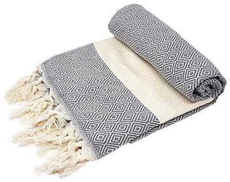 Stefano Ferrante ELMAS Hamamtuch Saunatuch Pestemal Fouta Strandtuch Badetuch Handtuch Baumwolle Backpacker 100x180 cm (Anthrazit)