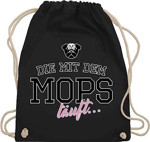 Turnbeutel Rucksack - Geschenk für Hundebesitzer - Die mit dem Mops läuft - Unisize - Schwarz - tasche hund hundefan pug beutel hundefans geht trainingsbeutel sachen hundeliebhaber hundemotiv den