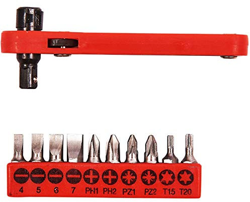 11Pc Compact Offset Ratchet Screwdriver & Bits Set Ideal for Confined Spaces