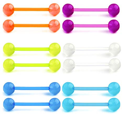 Funseedrr 6 Paar Zungenpiercing Barbell Set Bioflex Kunststoff Leuchten im Dunkeln 12/14/16/18mm Piercing Zunge