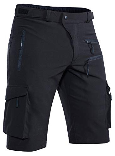 Hiauspor Men's Mountain Bike Shorts Stretch Hiking Cargo Shorts Quick Dry with Zipper Pocket for Cycling Casual Tactical （Black M）