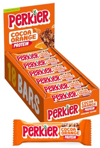 Perkier Cocoa Orange Bars (18 Pack) – Vegan – Gluten Free – High Fibre – Lower Sugar - Protein - Natural Ingredients – Lower Calorie
