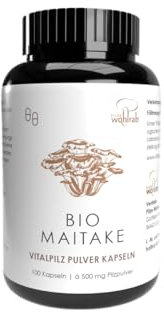 Pilze Wohlrab - Bio Maitake Kapseln, 100 Stück á 500 mg reines Maitake Pulver je Kapsel, höchste Bio-Qualität, Vitalpilze Pulver - 1 Dose