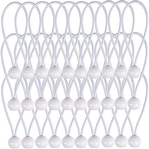 AOPRIE 30 Pack Bungee Balls, White Ball Bungee Heavy Duty Heavyweight 9inches Tarp Bungee Cords, Weather Resistant Tie Down Strap 4mm Thickness - for Camping, Tents, Cargo, Holding Wire and Hoses