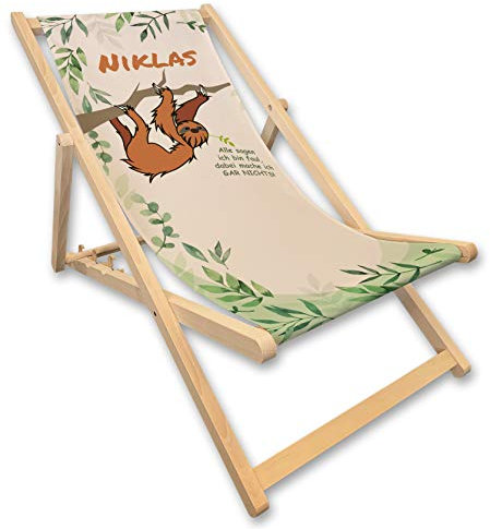 Unikatolo Liegestuhl mit Name, Faultier, Strandstuhl, Hängematte, Geschenkidee witzig Männer Ruhestand, Rente, Gartendeko