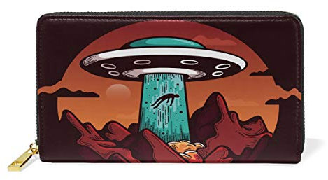 Soucoupe UFO Homme Portefeuille Femme en Cuir Pochette Long Téléphone Porte Monnaie Cadeau de Filles Dames