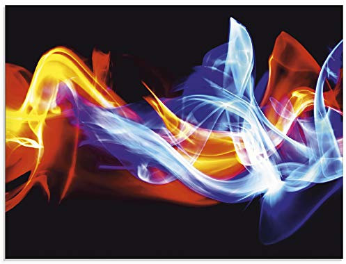 ARTland Wanddeko Glasbilder Wandbild Glas Bild einteilig 80x60 cm Querformat Abstrakte Kunst Feuer EIS Modern Abstrakt Welle Orange Blau U1TC