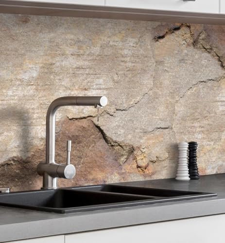 MyMaxxi Küchenrückwand Folie selbstklebend matt - einfache Montage ohne Bohren 0,4mm stark Versteift - Motiv Mauer 03-60cm hoch - Spritzschutz Küche Klebefolie - Fels Struktur 400 x 60cm