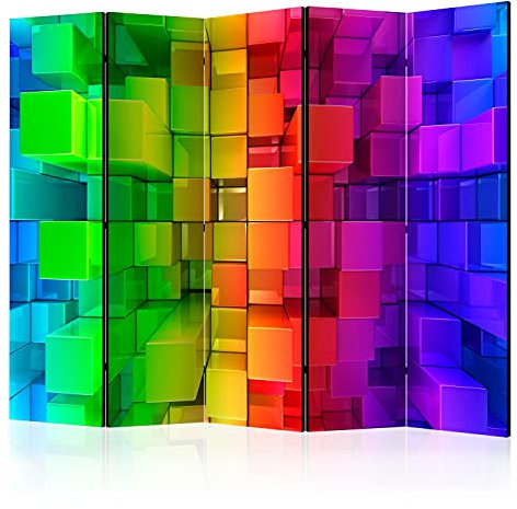 murando Raumteiler Foto Paravent 3D Effekt 225x172 cm beidseitig auf Vlies-Leinwand Bedruckt Trennwand Spanische Wand Sichtschutz Raumtrenner Design geometrisch bunt Kubus f-A-0364-z-c