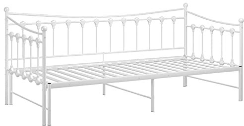 Tidyard Ausziehsofa Ausziehbett Bettgestell Bettsofa Tagesbett Schlafsofa Metallbett Metall 90x200 cm Weiß