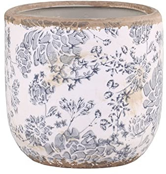 Chic Antique Melun Opal Übertopf Blumentopf mit Franz. Muster Blau Creme Vase Kanne Krug Pflanztopf Wasserdicht innen lasiert versch. Größen und Formen (Topf 65603-06 H14xØ14cm)