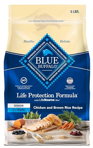 Blue Buffalo Life Protection Formula Senior Dry Dog Food, Supports Joint Health and Mobility, Made with Natural Ingredients, Chicken & Brown Rice Recipe, 5-lb. Bag
