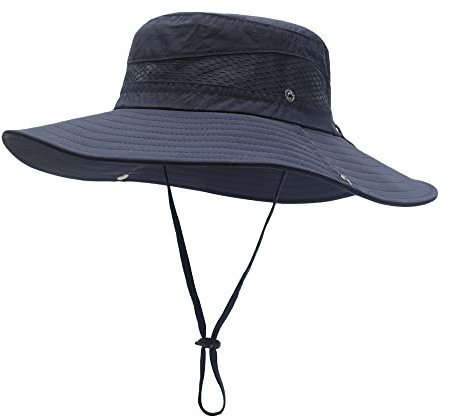 ZLYC Herren Camouflage Sonnenhut Safari Hut Mesh Outdoorhut Boonie Hut(Einfarbig Marine)