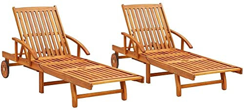 Hommdiy 2X Akazienholz Massiv Sonnenliege Klappbar Relaxliege Liegestuhl Gartenliege Holzliege Strandliege Gartenmöbel Liege Saunaliege