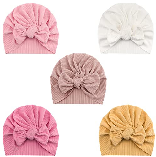 DRESHOW 5 Stück Baby Turban Hüte Turban Brötchen Knoten Baby Infant Beanie Baby Mädchen Weiche Nette Kleinkind Mütze