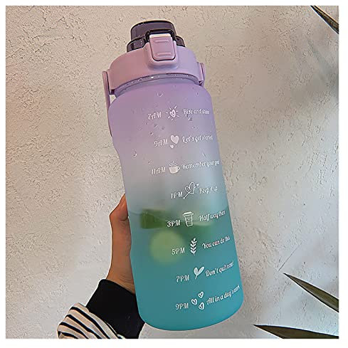 TOMYEUS Bouteille d'eau 64oz 2000 ML de Grande Bouteille d'eau avec marqueur temporel Bottle de consommation Sportive de Fuite Portable Bouteille d'eau extérieure (Capacity : 2000ml, Color : D)