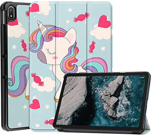 TEYOON Case for Nokia T20,Tri-Fold Smart Shell Stand Ptotection Cover for Nokia T20 (Model TA-1392 / TA-1394 / TA-1397) 2021 Release Tablet,unicorn