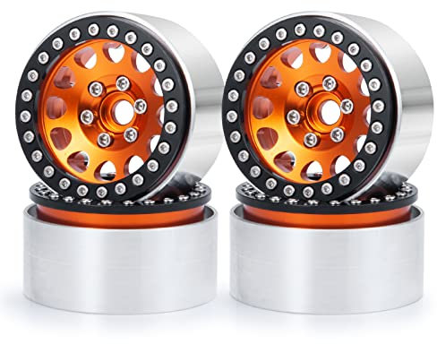 AXspeed 1,9 Zoll Beadlock-Felgen aus Metall, 4 Radnaben für 1/10 Axial SCX10 SCX10-II 90046 SCX10-III D90 TRX4 RC Crawler(Orange & schwarz)