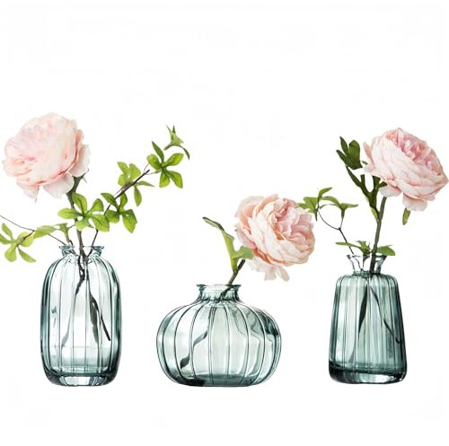 Jarrón de flores de cristal verde, pequeño florero decorativo de diseño transparente, decoración para centro de mesa, boda, campestre, bautizo, cumpleaños, regalo del día de la madre