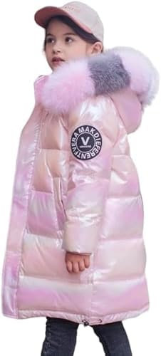 Lengender Piumino Superficie Brillante Cappotto Ragazza Caldo Giacca Inverno Autunno Parka Con Cappuccio Pelliccia Pelliccia Giacca Sportiva (120, Rosa)