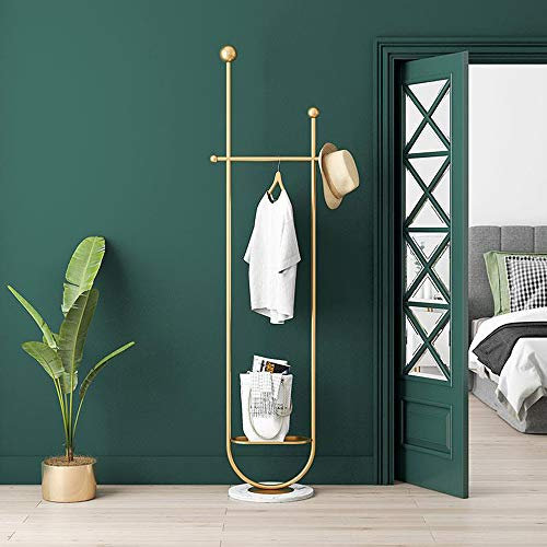 Garderobenständer, goldener Ständer, Metallgarderobenständer, Hutablage, freistehender Kleiderständer, Garderobenständer mit stabilem Marmorsockel, im Schlafzimmer, Eingangsbereich, Wohnzimm