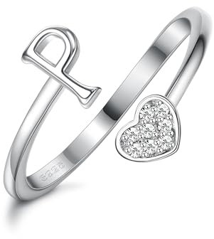 Milacolato 925 Sterling Silber Herz Initial Ringe für Frauen Mädchen 18K Gold Plated Initial Herz Stapelbar Ringe Einstellbare Initial Ringe für Teenager Heart Alphabet Buchstaben Ringe Damen