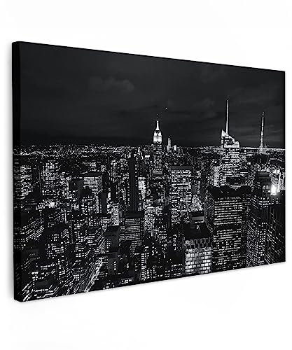 MuchoWow© Leinwände Groß 120x80 cm XXL Wall Decoration Bilder Schlafzimmer Deko Pictures Canvas Painting Wanddekoration Wohnzimmer Wanddeko Schwarz - Schwarze Leinwand - Skyline - Weiß - New York