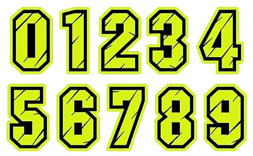 Zahlen Aufkleber 0-9 Motorrad Aufkleber Nummern Sticker Aufkleber Motorrad Motocross Nummer Startnummer Aufkleber Paket mit 10 Stück für Motorräder Autos Roller Quads Wohnmobile LKWs